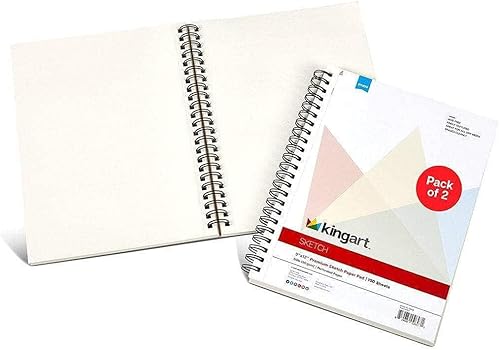 Miniatura 4 de KINGART 629-2 blocs de papel de bocetos, 9 x 12 pulgadas, 100 hojas encuadernadas en espiral, microperforadas, para bocetos y dibujos, paquete de 2