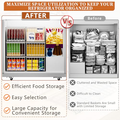 Image of Large Freezer Organizer Bins, Upgrade Quick Expand /Collapse Feature, for 5-9 Cu.Ft Deep Freezer, 4 Pack Stackable Deep Freezer Organizer Bins, Black Wire Foldable Baskets White 6 Pack