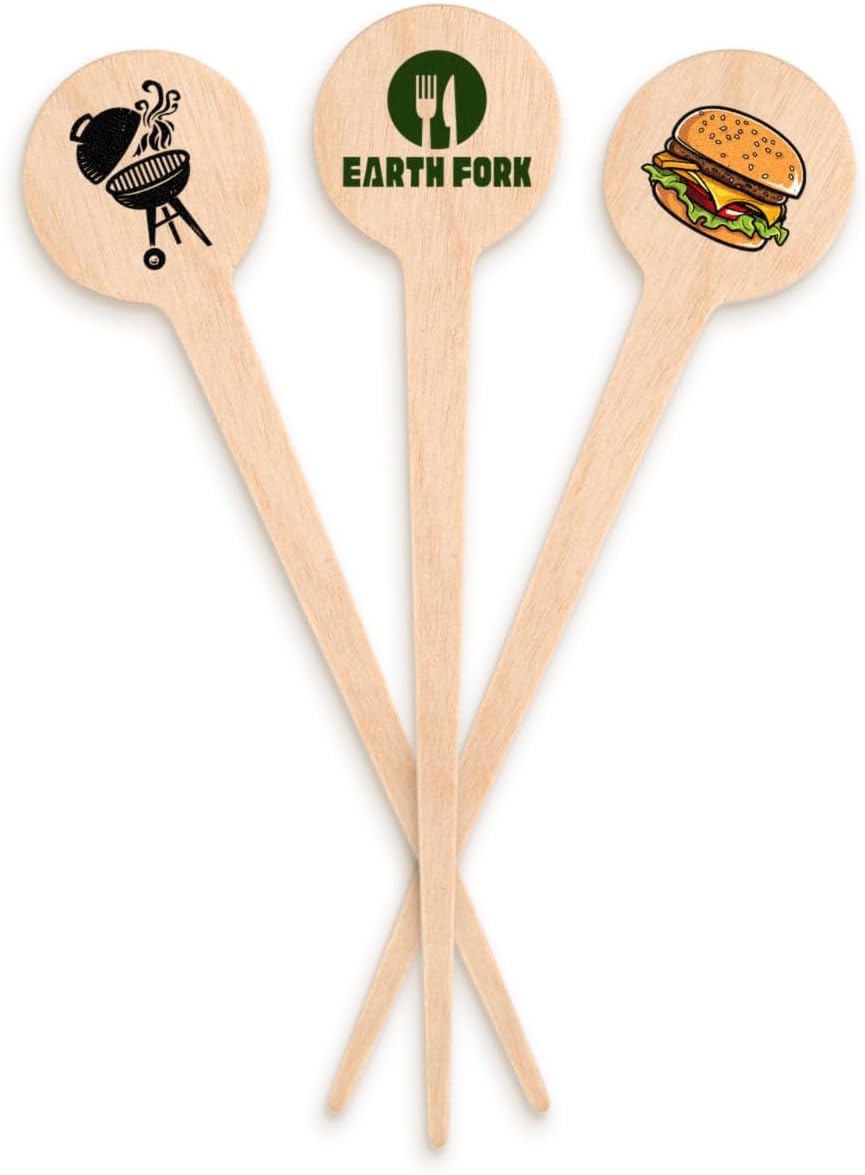 4" Custom Wooden Disc-Top Picks – Personalized Food Picks – Full-Color Printing – Eco-Friendly Appetizer Skewers – Custom Cocktail & Burger Picks – Catering & Event Supplies – 50 Pack