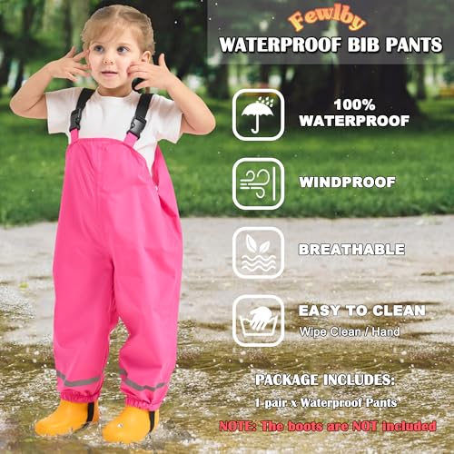 Image of Fewlby Kids Rain Bib Pants, Toddlers Waterproof Suspender Dirty Proof Rain Wear for Boys and Girls