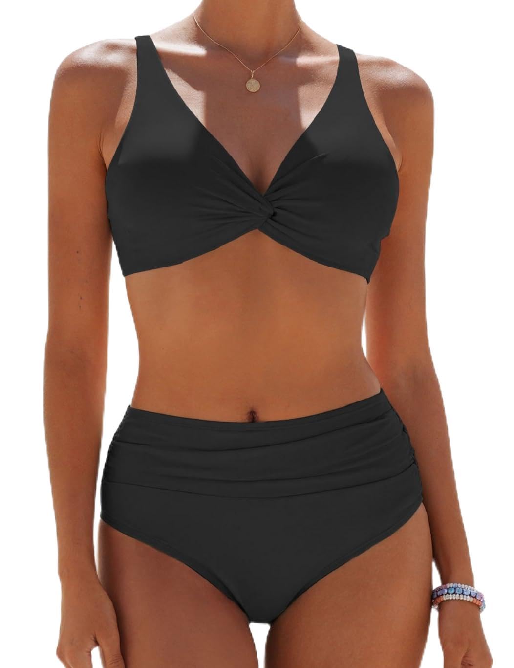 Yutdeng Bikini Mujer Braga Alta Bañador Dos Piezas Reductor Barriga Bikini Push Up con Relleno Crossover Cuello V Conjunto Bikini Alto Vientre Plano Traje de Baño Mujer 2 Piezas Ropa de Baño