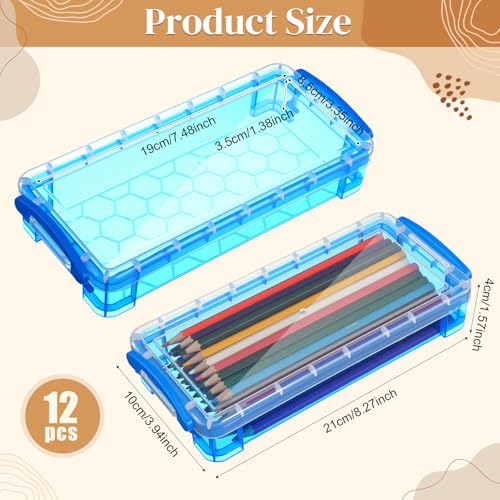 Image of Gueevin 12 Pcs Large Capacity Plastic Pencil Box Clear Plastic Pencil Case Crayon Box with Snap Tight Lid Watercolor Pen Storage Brush Organizer Drawing Tools Container (Mixed Colors)
