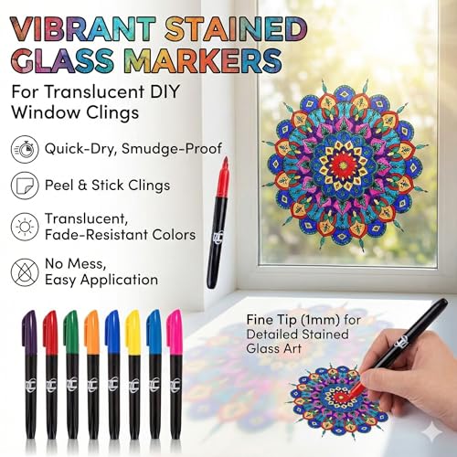 Hula Home Stained Glass Mandala Art Kit - DIY Window Clings with Markers, 10 Suncatchers - Perfect Hobby for Adults, Kids, Teens & Seniors - Ideal Gift for Beginners, Women & Elderly - Image 5