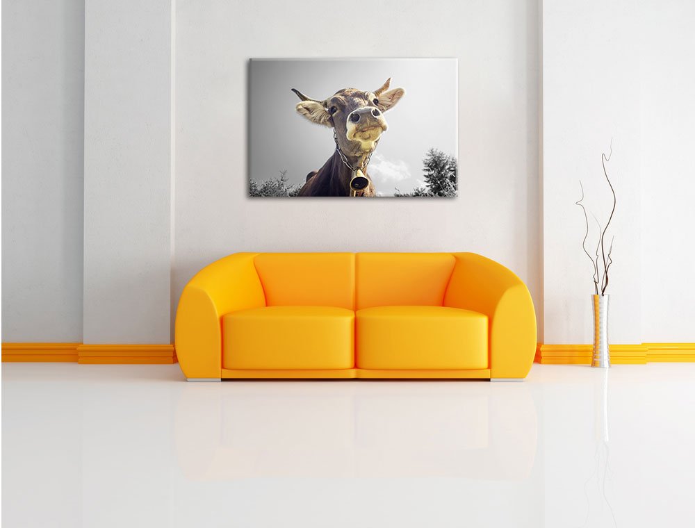 Pixxprint Leinwandbild – Kuhschnauze Schwarz-Weiß, 100x70 Cm, Fertig Auf Keilrahmen