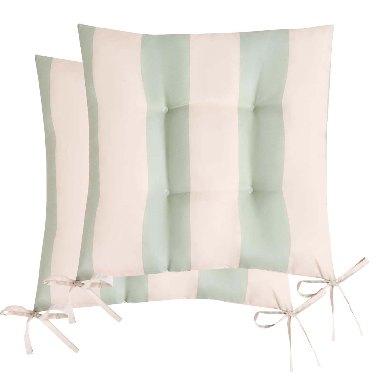 Ohs Sage/Cream 2 Pack Seat Pads For Dining Chairs, Stripe Chair Cushions Soft Comfy Outdoor Cushions With Ties For Garden Furniture Bistro Chairs Kitchen Dining Chair Seat Pads, - 40 X 40Cm