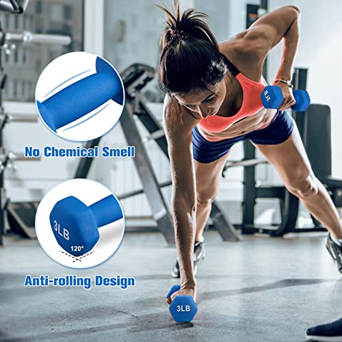 Pithage Barbell Neoprene Coated Dumbbell (Pair), Portable Weights For Home Gym Hand Weight (3 Lbs Set) #TOP2