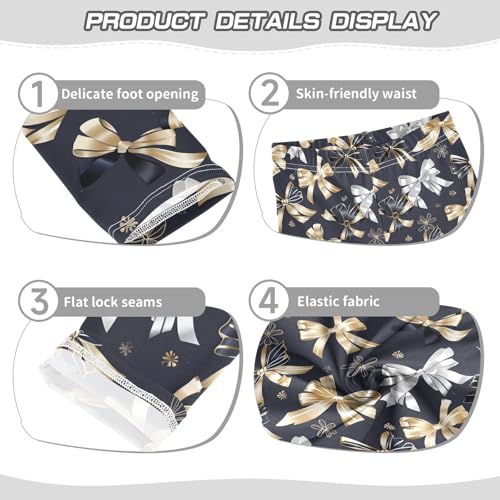 Girls' Athletic Leggings Ankle Length Yoga Dance Pants Kids Teen 4T Black White Gold Bow3