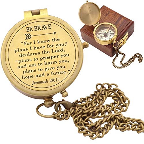 RII Solid Brass Directional Engraved Compass, Baptism Gifts for Boys Girls, First Communion, Christian Gifts for Men, First Confirmation Gifts for Boys, for I Know The Plans I Have for You