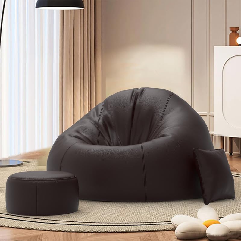 Image of Biggie Bean Bag Chair 3XL with Beans Filled-HavenSeat Sofa-Where Comfort Finds You-Crafted for Comfort-Styled for Elegance with Free Cushion & Footrest (Matching Color : Sofa, Dark-Brown)