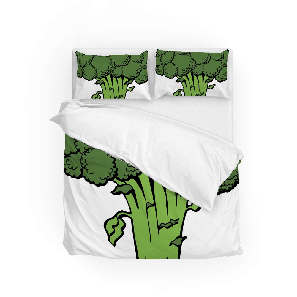 Parure de lit vert brocoli végétal | Housse de couette polyester ultra doux chambre CHEHONG