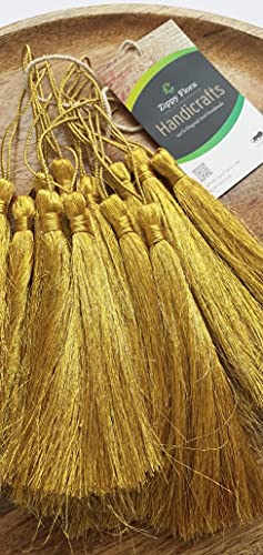 Image of Zippy Flora Handmade Long Zari Tassels for DIY Crafts, Wall Hanging Decor & Creative Projects, Pack of 10, Golden Decorative Tassel Set for Home Decoration, Festive Styling & Gift Making