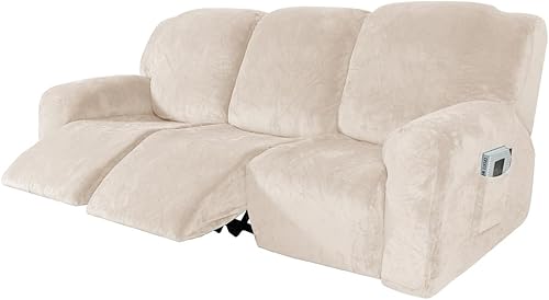 vctops Funda de terciopelo de lujo para sofá reclinable de 8 piezas, funda elástica y suave para sofá de 3 cuerpos, funda antideslizante para sofá,