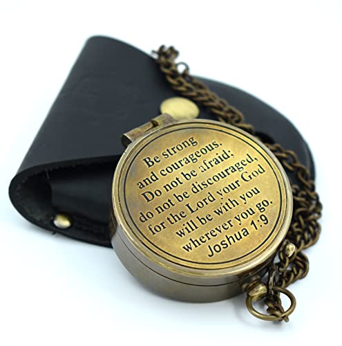 Brass Compass W/Joshua1:9,Confirmation Christian Gifts For Women Jesus Religious Gift For Teen Girls Birthday For Mom Grandma Graduation Easter Gifts For Daughter Son W/Bible Verse #TOP23