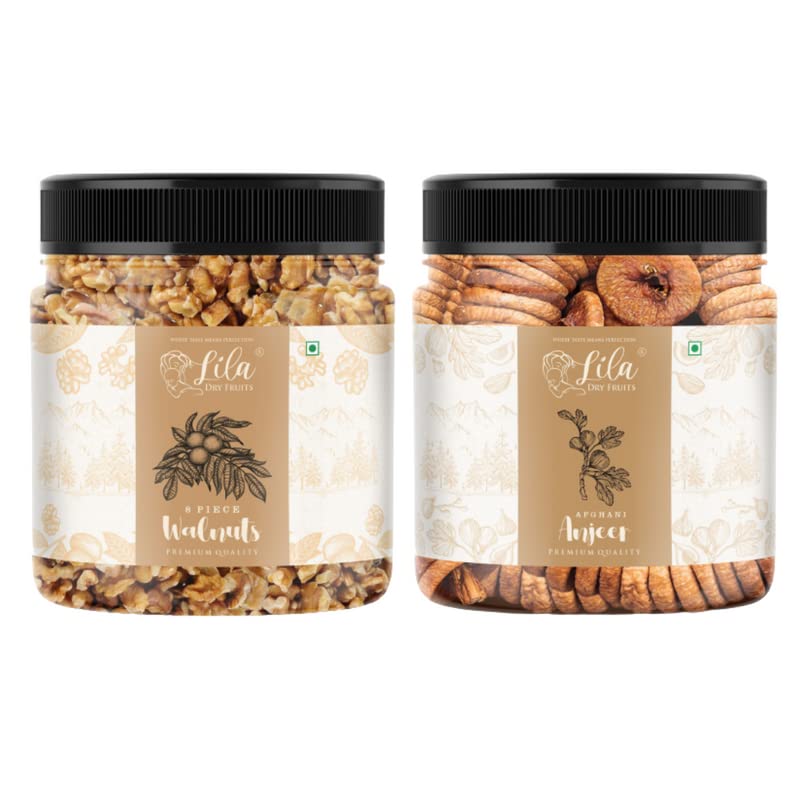 LILA DRY FRUITS Combo Anjeer & Walnuts (250g x 2) | Tasty Dried Figs and Healthy Walnut | Afghani Anjir and Akhrot Giri Ideal for Snacking, Dieting, Baking etc | Dry Fruits Perfect for Gifting