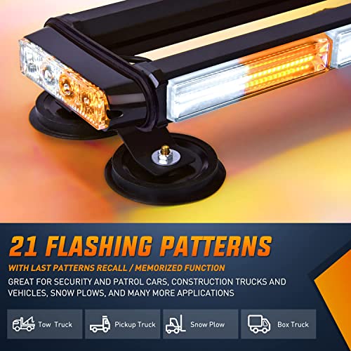 Image of Nilight 14.5 inch Amber White COB LED Strobe Rooftop Flashing Light Bar High Visibility Emergency Hazard Warning Beacon w /Magnetic Base for Safety Vehicles Trucks Pickup Cars Snowplow,2 Years Warranty