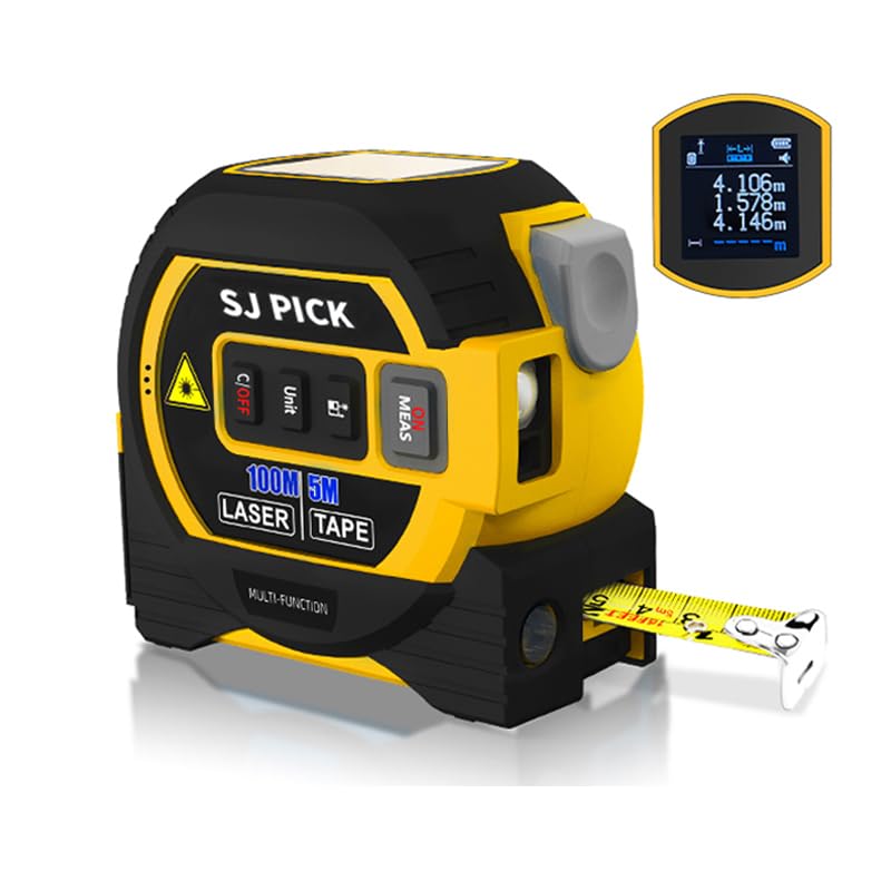 Voice Intelligent Tools 3-in-1 Laser Tape Measure Digital Measuring Tape Ruler-LCD Backlight 5M/16Ft Tape & Laser 100m/328Ft RangefinderCrosshairs MarkingsData Storage (Yellow 100m/328ft)