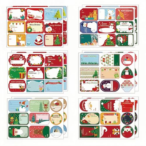 Christmas Gift Tags Stickers,Xmas Gift Labels with to/from for Presents,Christmas Name Tags with Snowflake Designs,Holiday Sticky Labels for Envelopes & Boxes (2 Styles) (108pcs Cartoon-Style)