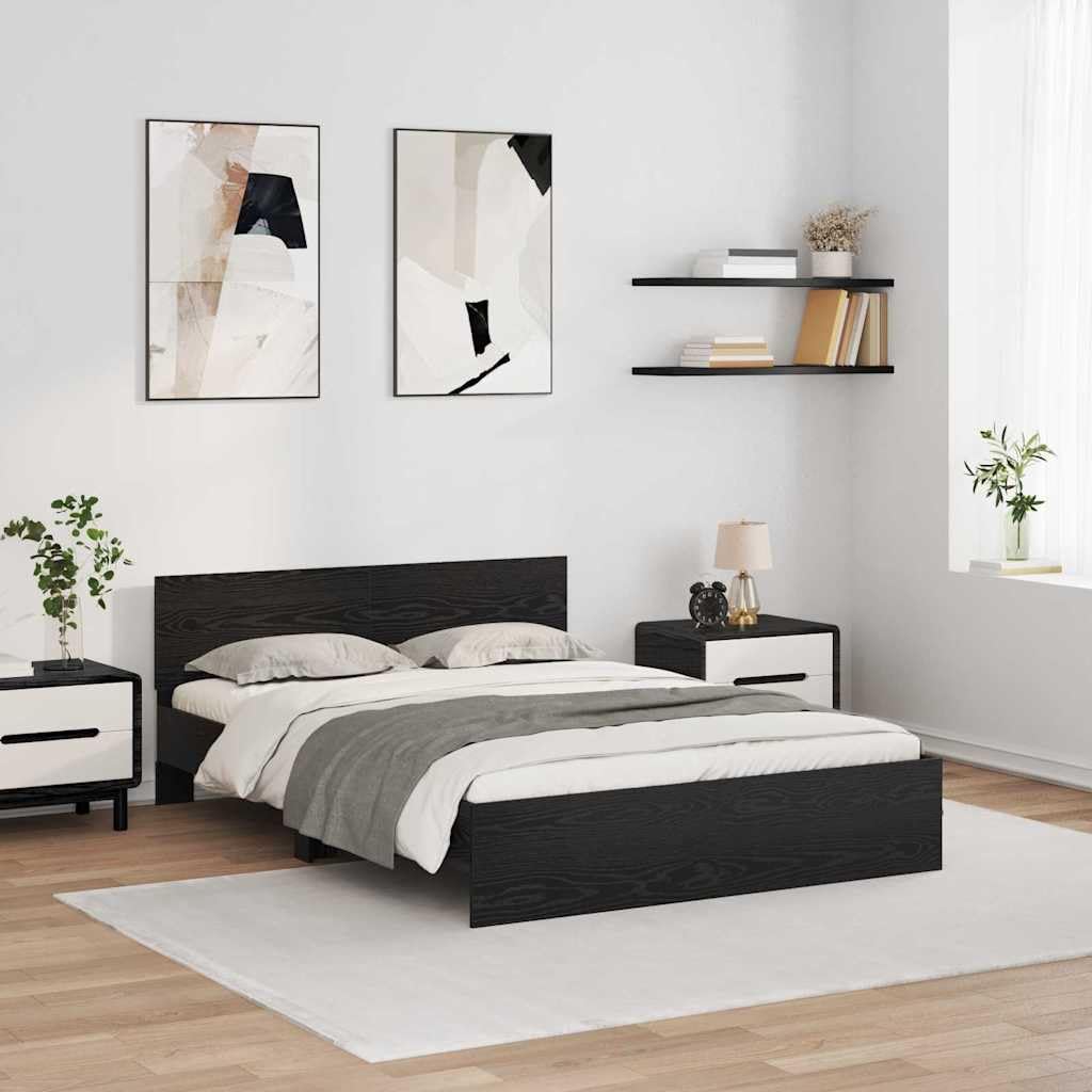 Estructura de cama LED de roble negro, 120 x 190 cm, con luces que cambian de color, diseño moderno y estable de madera para jóvenes y habitaciones de invitados