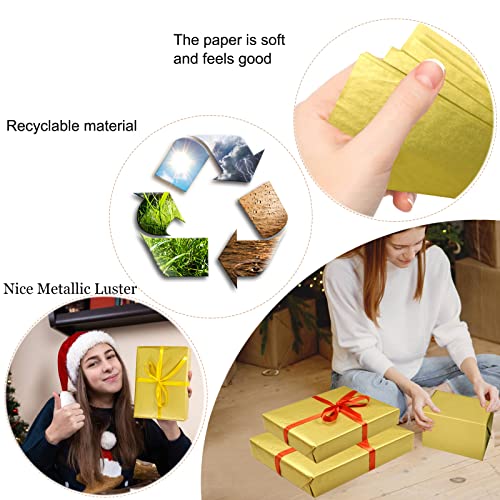 Image of 100 Sheets Gold Tissue Paper Artdly 12 x 20 Inches Gold Wrapping Paper Bulk for Weddings Birthday DIY Project Wrapping Crafts Decor