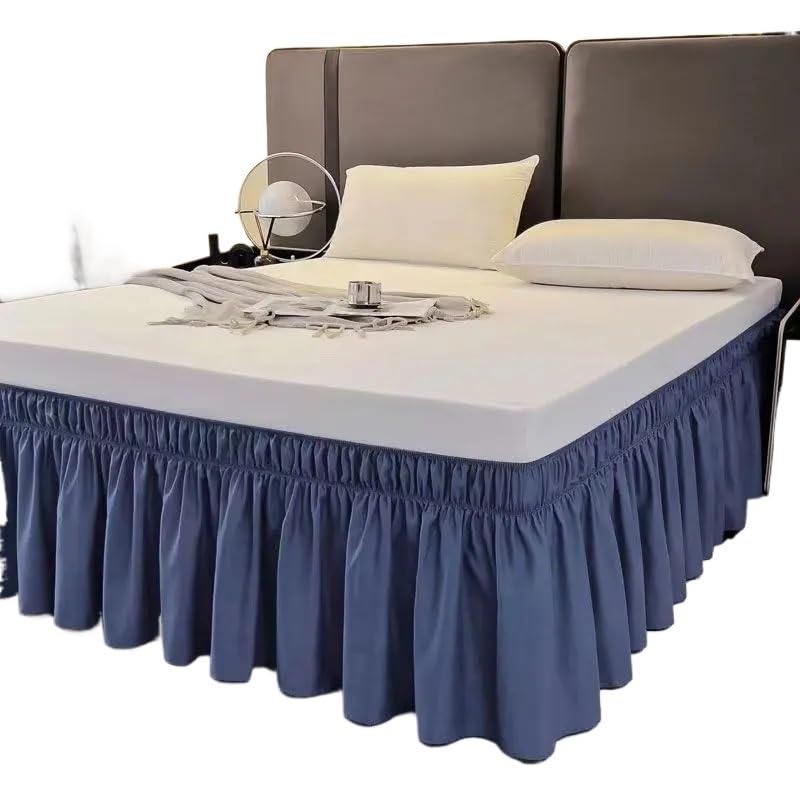 Gonne Per Letto Gonna da letto avvolgente con volant tinta unita con doppio strato di tessuto elastico resistente allo sbiadimento - caduta da 15 pollici(Nordic blue,140x200x38cm)