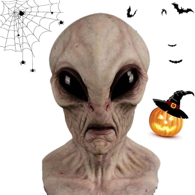 Máscara realista de cabeza de alienígena, calavera de Halloween, máscara de esqueleto de látex para hombres y mujeres, fiesta de disfraces