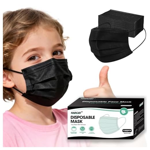 Kids Face Mask Disposable Black 100 PCS 3 Ply Children Boys Girls Face Masks with Earloops