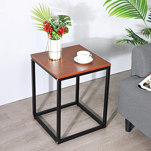 GreenForest End Table with Metal Frame Sturdy Night Stand Side Table for Bedroom