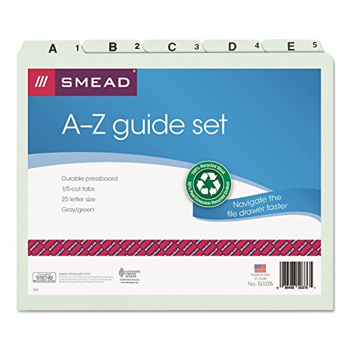 Smead 50376 Recycled Top Tab File Guides Alpha 1/5 Tab Pressboard Letter 25/Set #TOP2