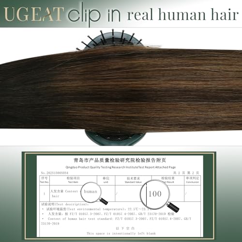 Image of Ugeat Hair Extensions Clip ins Balayage 20 Inch 7pcs 120g Easy to Apply | Human Clip in Hair Extensions , Dark Brown Balayage Medium Brown , Clip ins Human Hair Daily Wear
