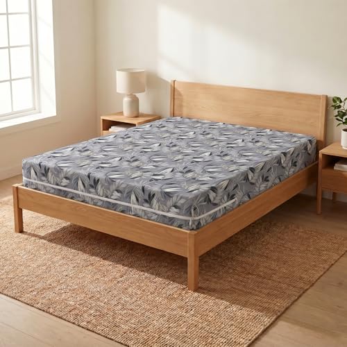 Image of HOMEKART Mattress Protector for Single Bed 72x48+8 Inches | Printed Zipper Encasement Cover | Ultra Soft Terry Breathable Fabric | Dustproof & Washable Fitted Mattress Cover (Grey)