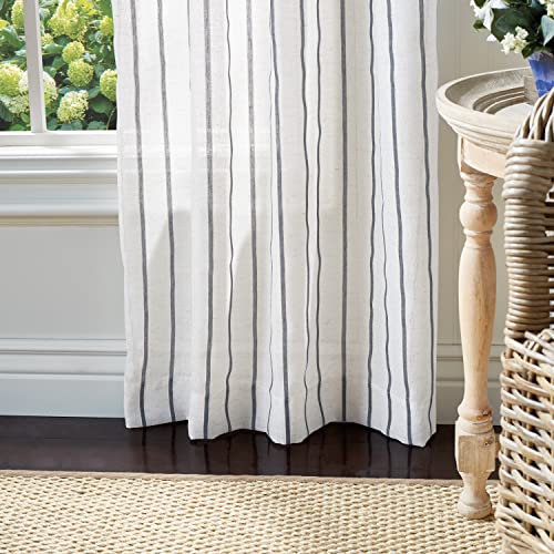 Martha Stewart Laguna Stripe Semi-Sheer Tie Tab Window Curtain Panel Pair, 84", Grey #TOP5