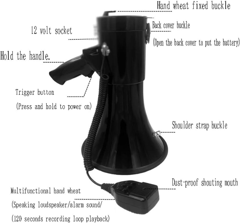 Megaphone 50W High Power Megaphone Speaker, Portable Handheld Voice Amplifier Bullhorn Voice and Siren Alarm Modes with Volume Control Bullhorn Amplifiers