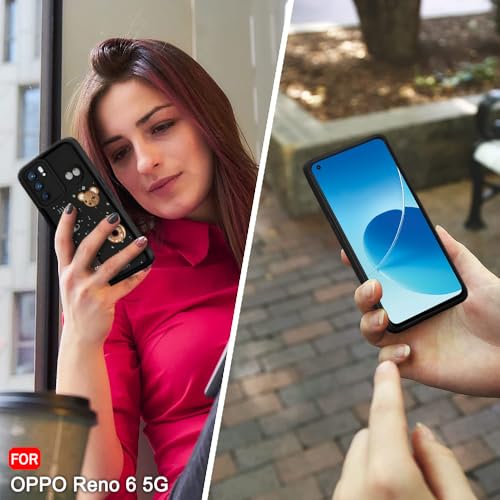 Image of TheGiftKart Back Cover Case for Oppo Reno 6 5G | Cute Fun Cartoon 3D Bear Coffee Case | Full Camera Protection | Shockproof Back Cover Case for Oppo Reno 6 5G (Silicone, Black)