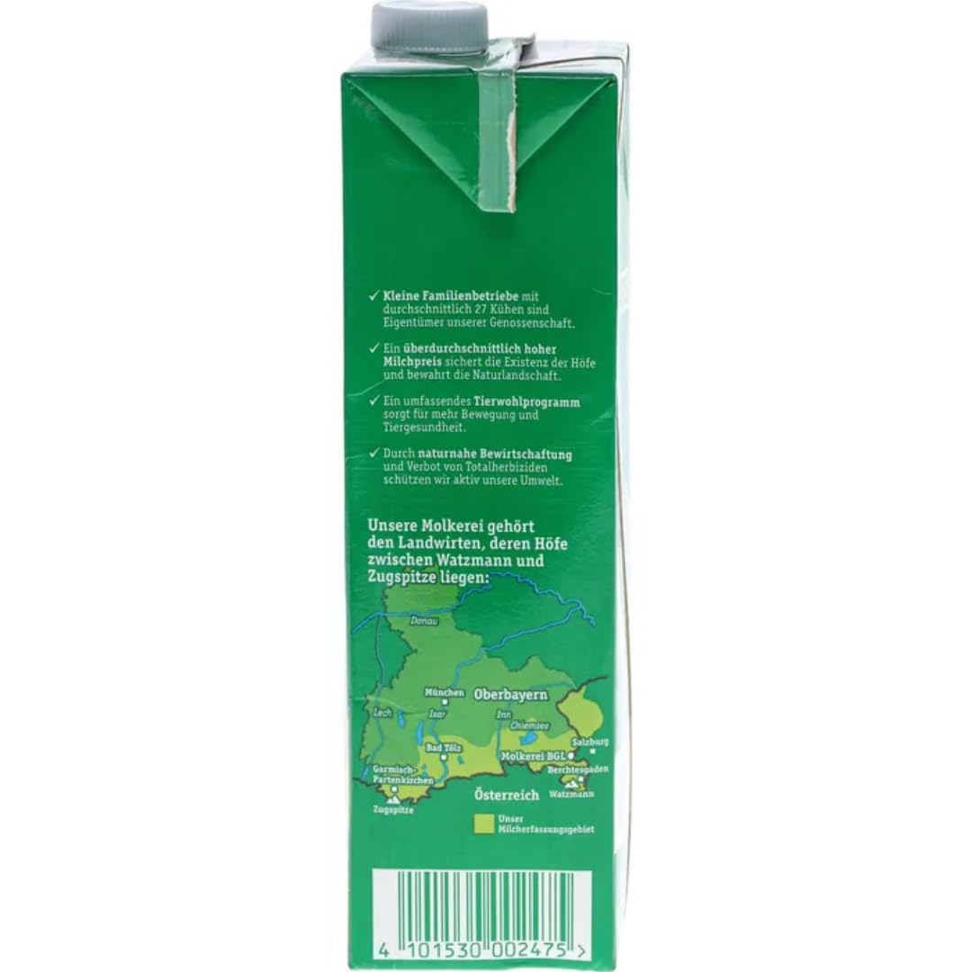Milch Berchtesgadener Alpenmilch Land H-Milch 3,5% Fett Haltbare Milch Bergbauern-Milch, je 1 Liter, 12 Stück+ pufai