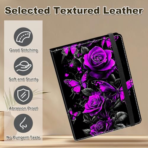 Image of Photo Album 4x6 120 Photos with Strong Elastic Band, Purple Rose Butterfly | Large Capacity Premium Leather Picture Album, Portable Wallet Albums Photo Book for Family Anniversaries Wedding Baby