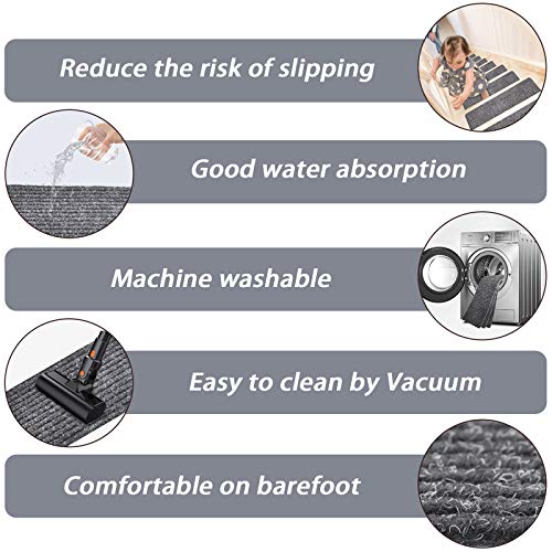 Mbigm 8" X 30" (15 In Pack) Non-Slip Carpet Stair Treads Non-Skid Safety Rug Slip Resistant Indoor Runner For Kids Elders And Pets With Reusable Adhesive, Grey #TOP3