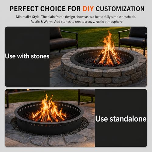 Smokeless Fire Pit Ring 48 Inch with Perforated Steel Fire Pit Insert for DIY in-Ground or Above Ground Heavy Duty Round Firepit Rim for Backyard Garden Camping Bonfire by Garvee - Image 4