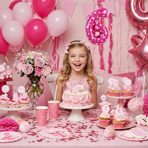 Image of TONIFUL Number Balloon 16 Inch 10Pcs Pink Polka 0-9 Birthday Number Ballons