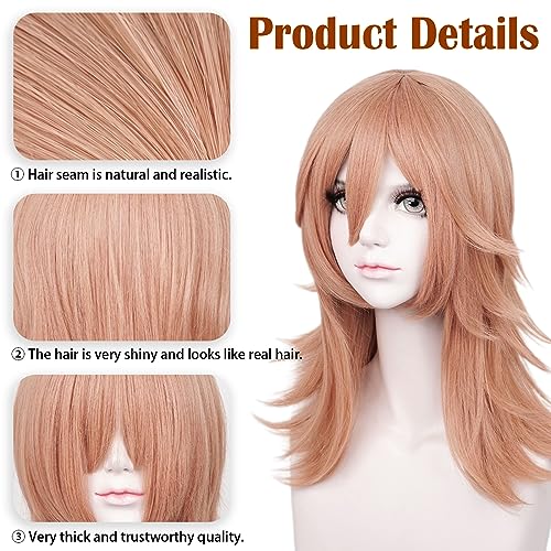 Image of LABEAUT Anime Orange Wig for Women - Long Curly Cosplay With Bangs for Halloween Party + Cap