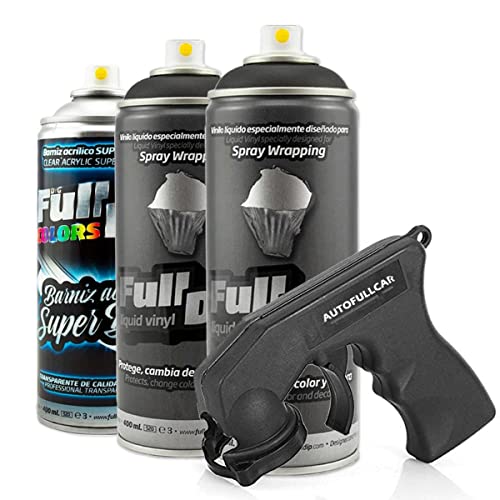 AutoFullCar - PACK 3 SPRAYS FULL DIP NEGRO BRILLO - 2 SPRAYS NEGRO + 1 BARNIZ ACABADO BRILLO DE ACABADO RESISTENTE - 400 ml. Unidad