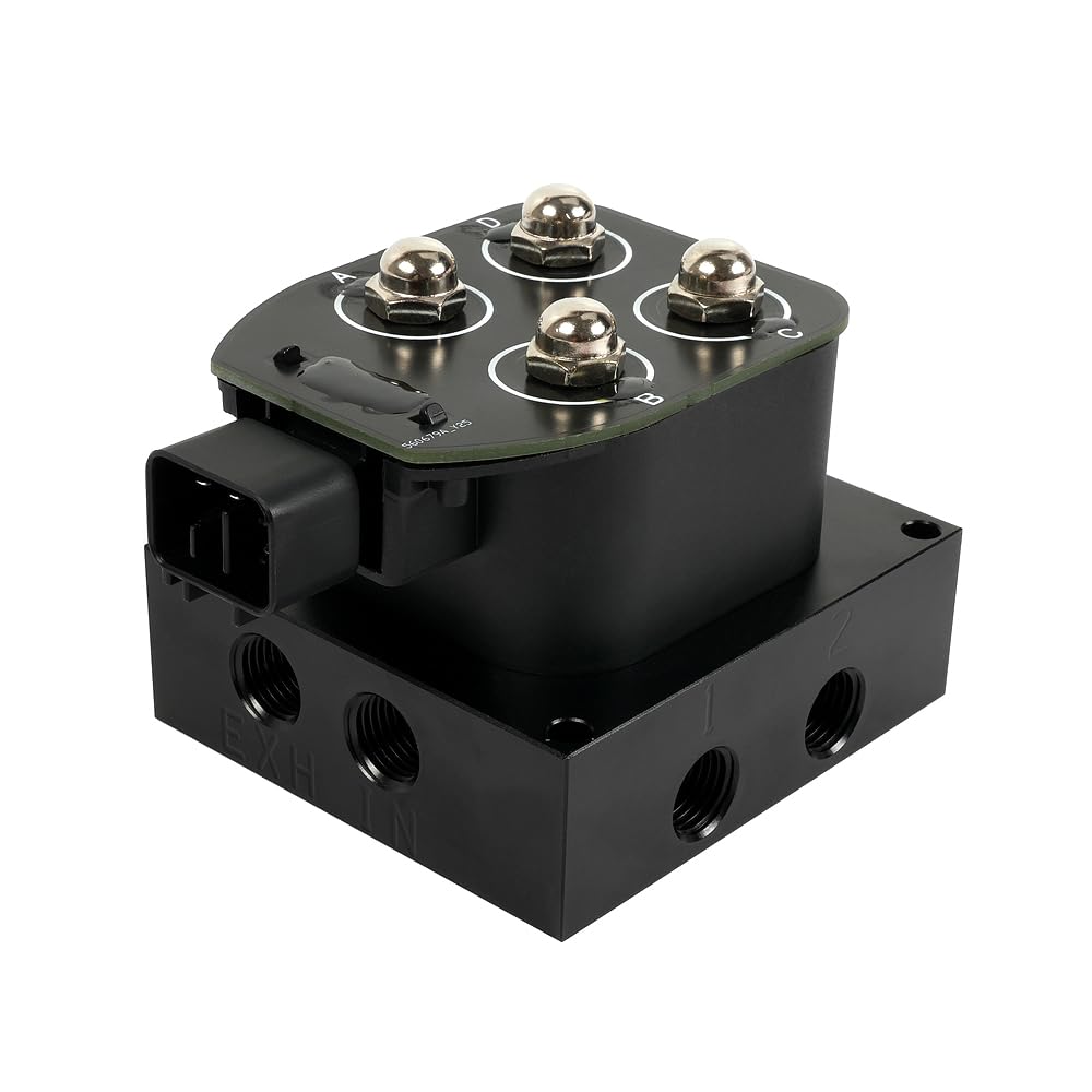 muge racing 1/4" NPT 12V 2 Corner Block Manifold Solenoid Valve for Air Bag Suspension Systems, 0-300Psi Pressure Rating, Fast Response Time,