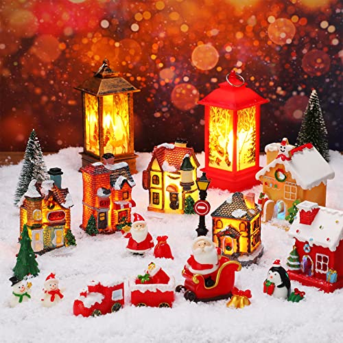 26 Pieces Christmas Village Sets Lighted Christmas Village Houses Xmas Light Up Decorations Mini Village Accessories Christmas Collectible Buildings For Xmas Winter Decorations #TOP16