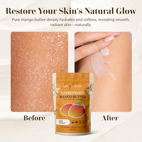era of nature Organic Unrefined Raw Mango Body Butter Block 8oz - Moisturizing Mango Seed Raw Butter Bar for Skin & Hair, DIY Lip Balm Base, Cream, Soap & Lotion Making Supplies Kit, Personal Skincare - Image 5