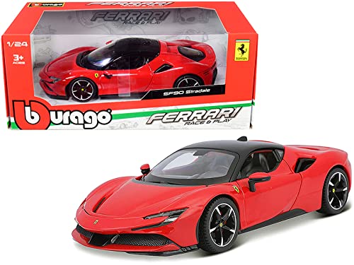 Ferrari SF90 Stradale Red with Black Top 1/24 Diecast Model Car by Bburago