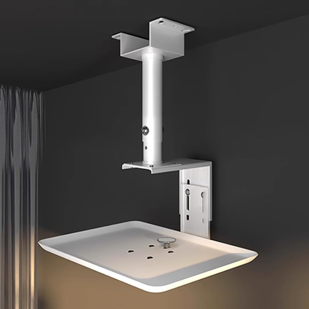 Supporto per Proiettore da Soffitto Regolabile, Vassoio 38X28cm Sollevabile E Abbassabile, Asta Telescopica con Rotazione Orizzontale di 30°, Lega di Alluminio,White h 22 to 37cm