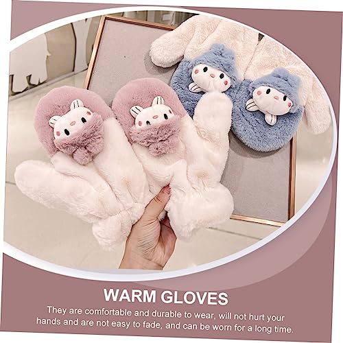 SAFIGLE 1pair Thick Cartoon Gloves Doll Design Warm Gloves for Boys and Girls and Adults Cold Skin-friendly for Outdoor Activities2