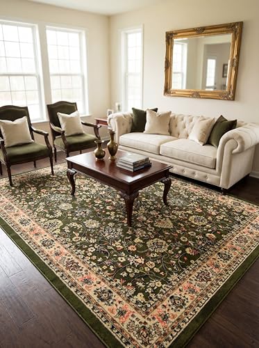 Rugs.com Yasmin Collection Rug – 10' x 13' Green Medium Rug Perfect for Living Rooms, Large Dining Rooms, Open Floorplans