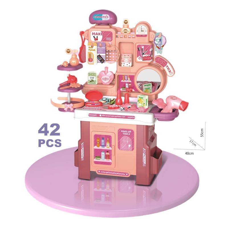 ZentroNest 42-Piece Kids Vanity Makeup Pretend Play Set Fashion Beauty Toy Table for Girls Role Play Beauty Salon Toy 1