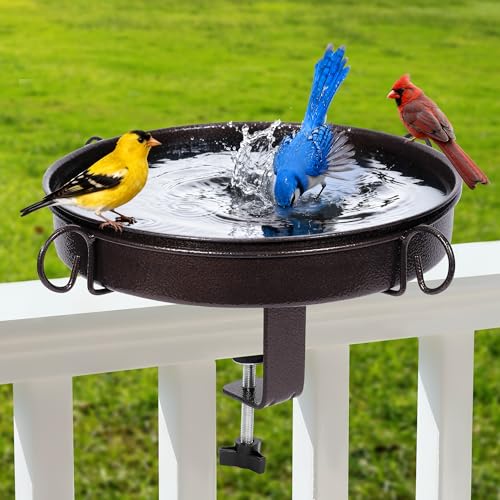 NestShld Deck Mounted Bird Bath 12 Inches,with Adjustable Metal Clamp Up to 3.4 Inches,Wall Mount Bird Bath for Railing,Fence,Patio