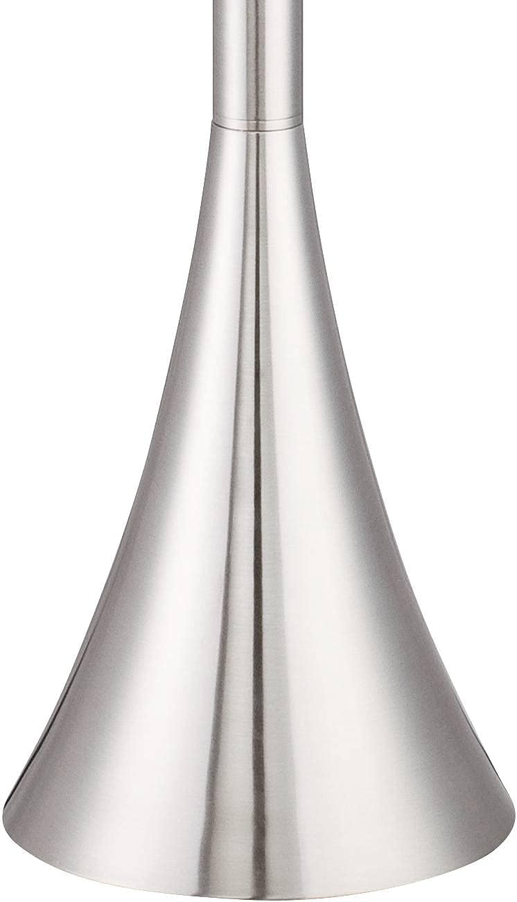 Close-up of the brushed nickel lamp base and black riser